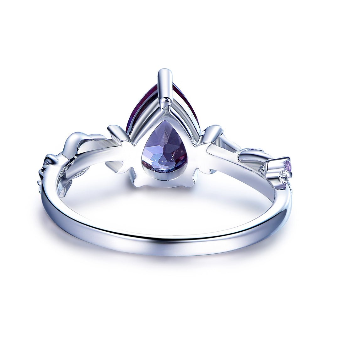 Crescent Bloom Alexandrite Ring in 14k White Gold - Lord of Gem Rings