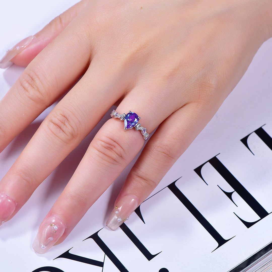 Crescent Bloom Alexandrite Ring in 14k White Gold - Lord of Gem Rings