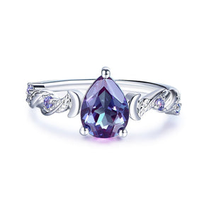 Crescent Bloom Alexandrite Ring in 14k White Gold - Lord of Gem Rings
