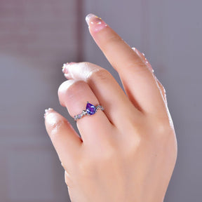 Crescent Bloom Alexandrite Ring in 14k White Gold - Lord of Gem Rings