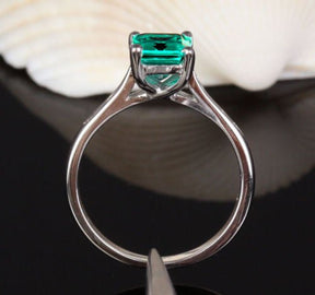 Cross Prong Emerald Cut Emerald Engagement Ring Channel Set Diamond Accents - Lord of Gem Rings