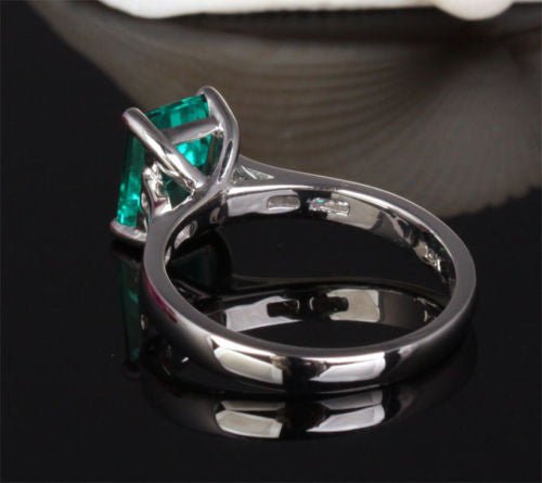 Cross Prong Emerald Cut Emerald Engagement Ring Channel Set Diamond Accents - Lord of Gem Rings