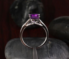 Cross Prong Princess Amethyst Diamond Engagement Ring - Lord of Gem Rings