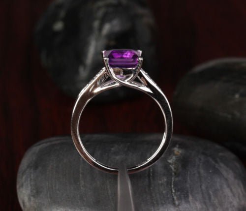 Cross Prong Princess Amethyst Diamond Engagement Ring