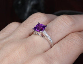 Cross Prong Princess Amethyst Diamond Engagement Ring - Lord of Gem Rings