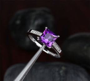Cross Prong Princess Amethyst Diamond Engagement Ring - Lord of Gem Rings