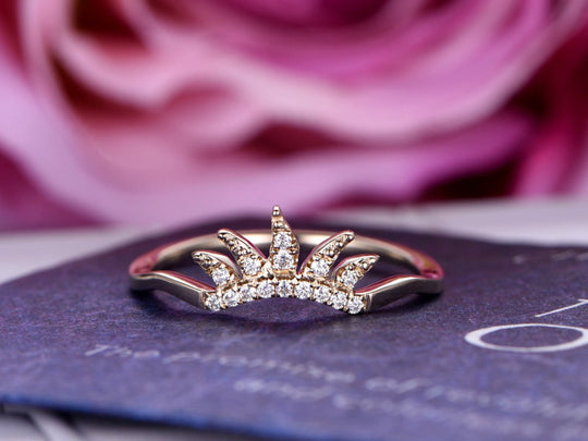 Curved Moissanite Crown Wedding Ring 14K Rose Gold