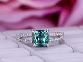 Cushion Alexandrite Diamond Split Shank Engagement Ring - Lord of Gem Rings