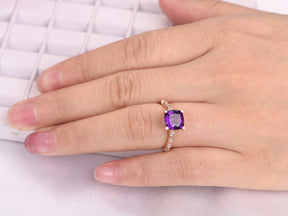 Cushion Amethyst Cathedral Ring Art Deco Diamond shank 14k Rose Gold - Lord of Gem Rings