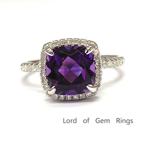 Cushion Amethyst Ring Diamond Hidden Accents 14K Gold
