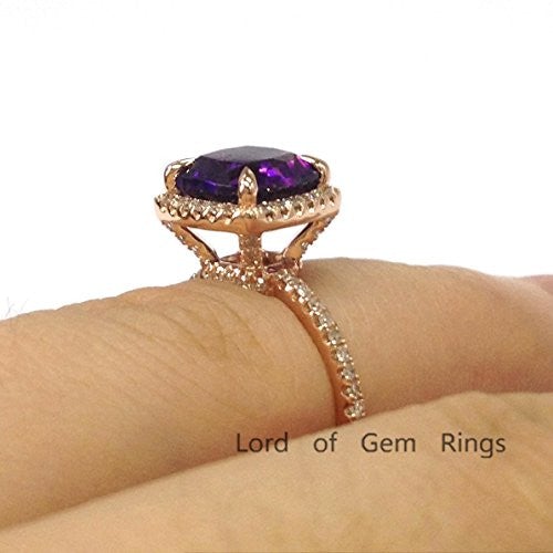 Cushion Amethyst Ring Diamond Hidden Accents 14K Gold - Lord of Gem Rings