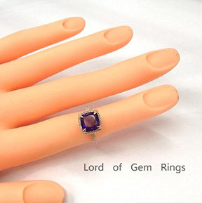 Cushion Amethyst Ring Diamond Hidden Accents 14K Gold - Lord of Gem Rings