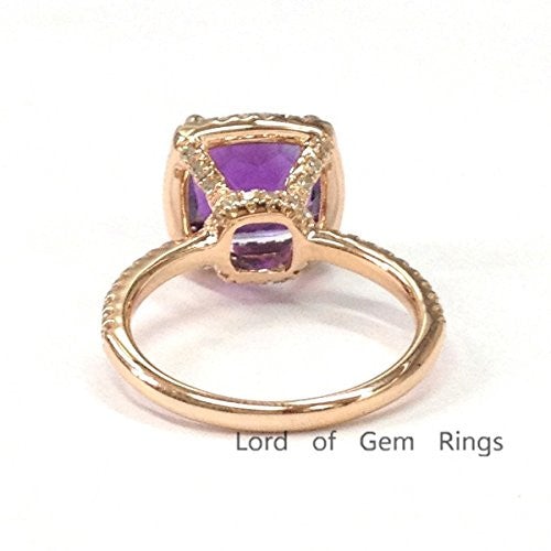 Cushion Amethyst Ring Diamond Hidden Accents 14K Gold - Lord of Gem Rings