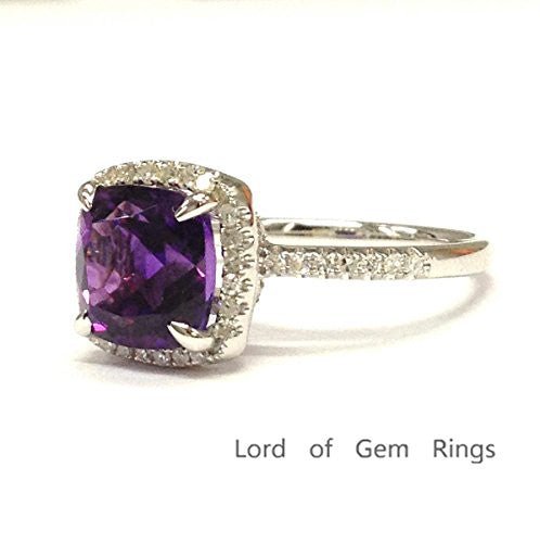 Cushion Amethyst Ring Diamond Hidden Accents 14K Gold - Lord of Gem Rings