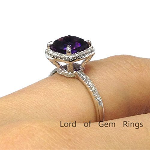 Cushion Amethyst Ring Diamond Hidden Accents 14K Gold - Lord of Gem Rings