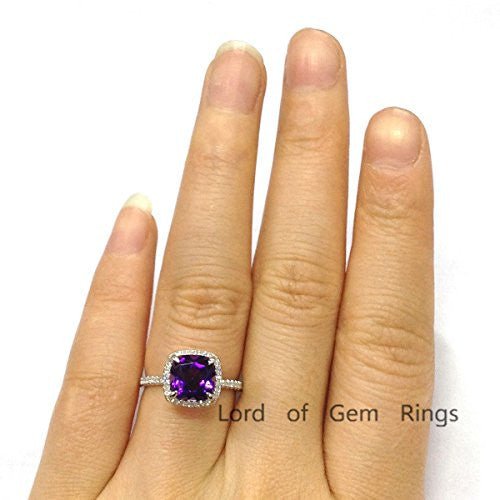 Cushion Amethyst Ring Diamond Hidden Accents 14K Gold - Lord of Gem Rings