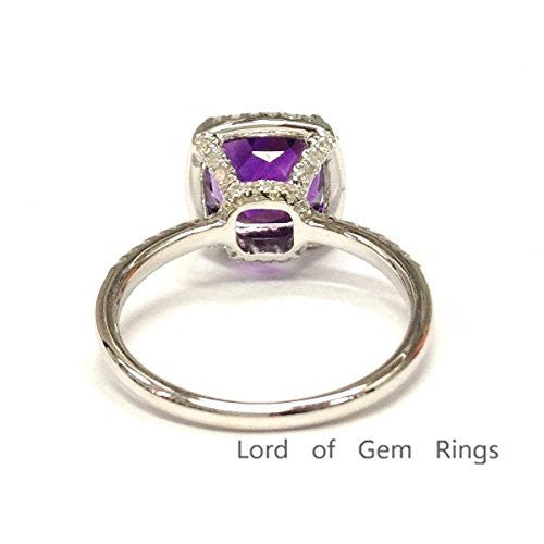 Cushion Amethyst Ring Diamond Hidden Accents 14K Gold - Lord of Gem Rings