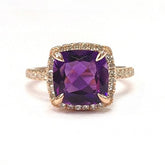 Cushion Amethyst Ring Diamond Hidden Accents 14K Gold - Lord of Gem Rings