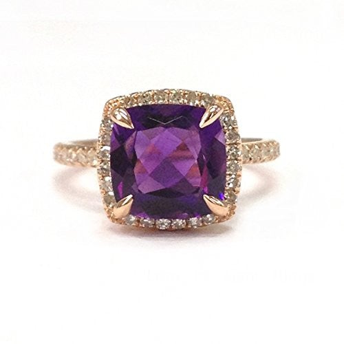 Cushion Amethyst Ring Diamond Hidden Accents 14K Gold - Lord of Gem Rings