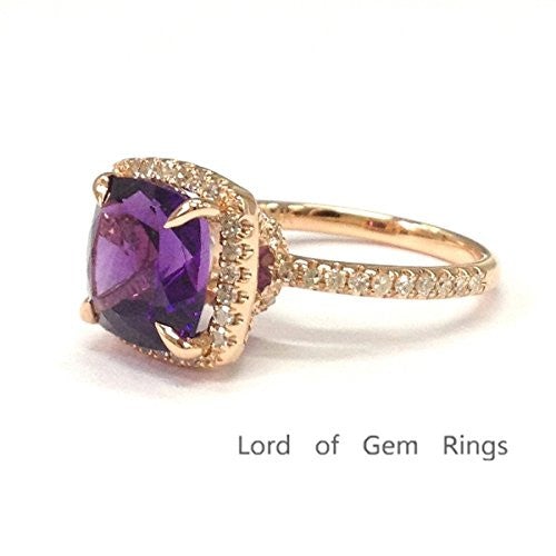 Cushion Amethyst Ring Diamond Hidden Accents 14K Gold - Lord of Gem Rings