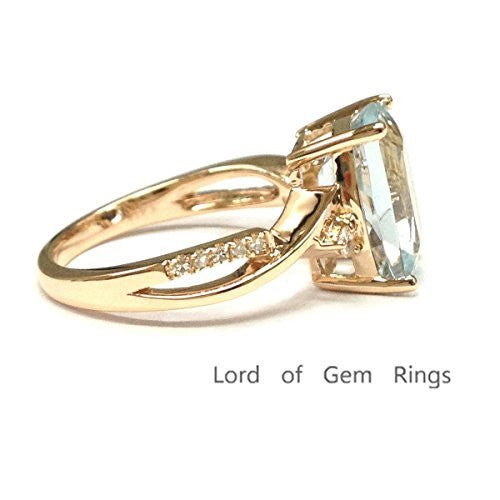 Cushion Aquamarine Diamond Crossover Ring 14K Rose Gold - Lord of Gem Rings