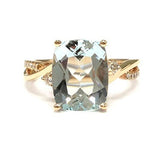 Cushion Aquamarine Diamond Crossover Ring 14K Rose Gold - Lord of Gem Rings