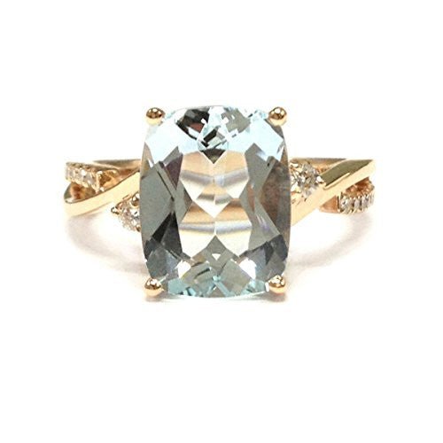 Cushion Aquamarine Diamond Crossover Ring 14K Rose Gold