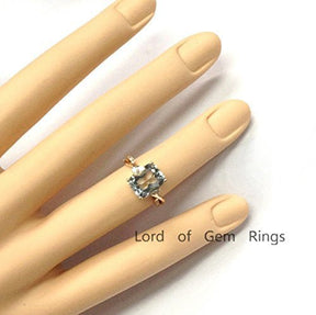 Cushion Aquamarine Diamond Crossover Ring 14K Rose Gold - Lord of Gem Rings