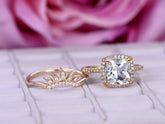 Cushion Aquamarine & Diamond Tiara Bridal Set 14K Yellow Gold - Lord of Gem Rings