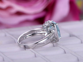 Cushion Aquamarine Haol Ring Baguette Diamond Shank 14K Rose Gold - Lord of Gem Rings