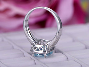 Cushion Aquamarine Haol Ring Baguette Diamond Shank 14K Rose Gold - Lord of Gem Rings