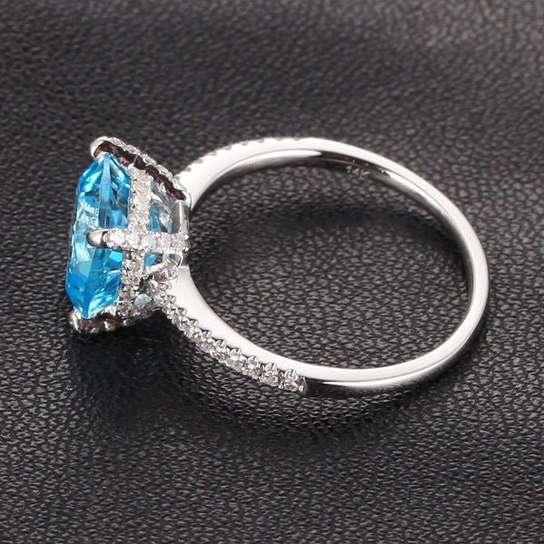 Cushion Aquamarine Hidden Halo with Diamond Accents 14K White Gold - Lord of Gem Rings