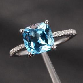 Cushion Aquamarine Hidden Halo with Diamond Accents 14K White Gold - Lord of Gem Rings