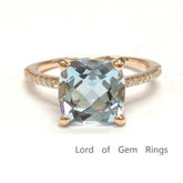 Cushion Blue Aquamarine Hidden Diamond Halo Engagement Ring - Lord of Gem Rings