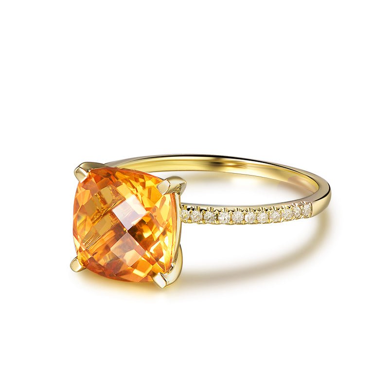 Cushion Citrine Diamond Engagement Ring 14K Gold - Lord of Gem Rings