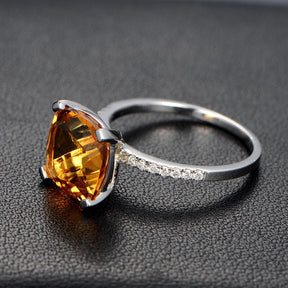 Cushion Citrine Diamond Engagement Ring 14K Gold - Lord of Gem Rings