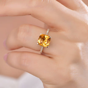 Cushion Citrine Diamond Engagement Ring 14K Gold - Lord of Gem Rings