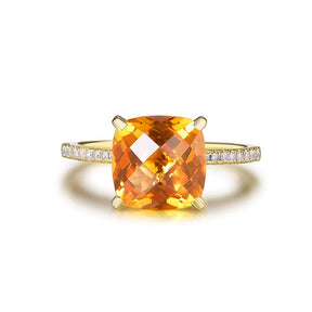 Cushion Citrine Diamond Engagement Ring 14K Gold - Lord of Gem Rings