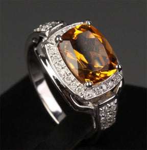 Cushion Citrine Engagement Ring with Diamond Halo - Lord of Gem Rings