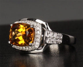 Cushion Citrine Engagement Ring with Diamond Halo - Lord of Gem Rings