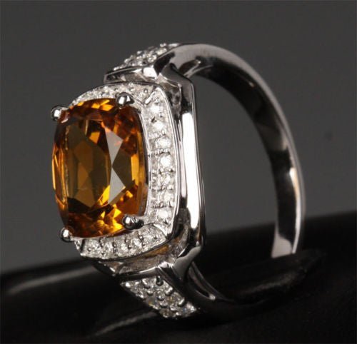 Cushion Citrine Engagement Ring with Diamond Halo - Lord of Gem Rings