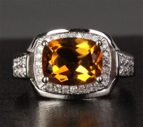 Cushion Citrine Engagement Ring with Diamond Halo - Lord of Gem Rings