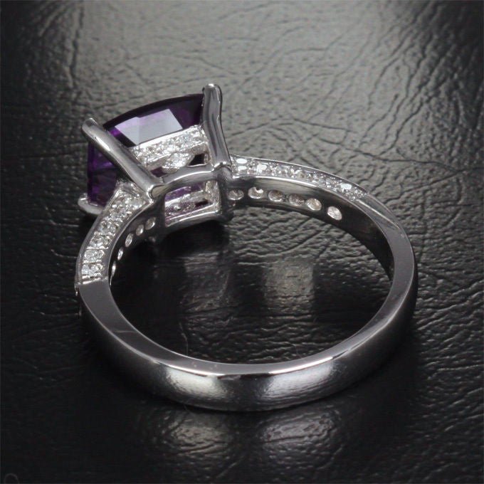 Cushion Dark Amethyst E-W Ring Diamond Accents Side Shank - Lord of Gem Rings