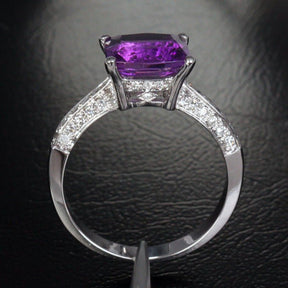 Cushion Dark Amethyst E-W Ring Diamond Accents Side Shank - Lord of Gem Rings