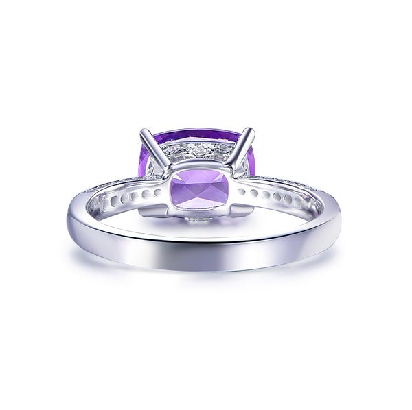 Cushion Dark Amethyst E-W Ring Diamond Accents Side Shank - Lord of Gem Rings