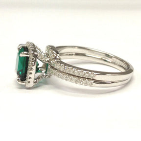 Cushion Emerald Contour Diamond Bridal Set 14K White Gold - Lord of Gem Rings