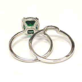 Cushion Emerald Contour Diamond Bridal Set 14K White Gold - Lord of Gem Rings