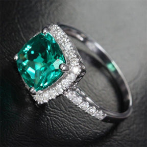 Cushion Emerald Diamond Halo Engagement Ring - Lord of Gem Rings