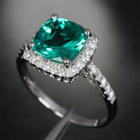 Cushion Emerald Diamond Halo Engagement Ring - Lord of Gem Rings