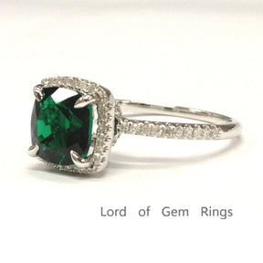 Cushion Emerald Diamond Halo Hidden Accents Ring - Lord of Gem Rings